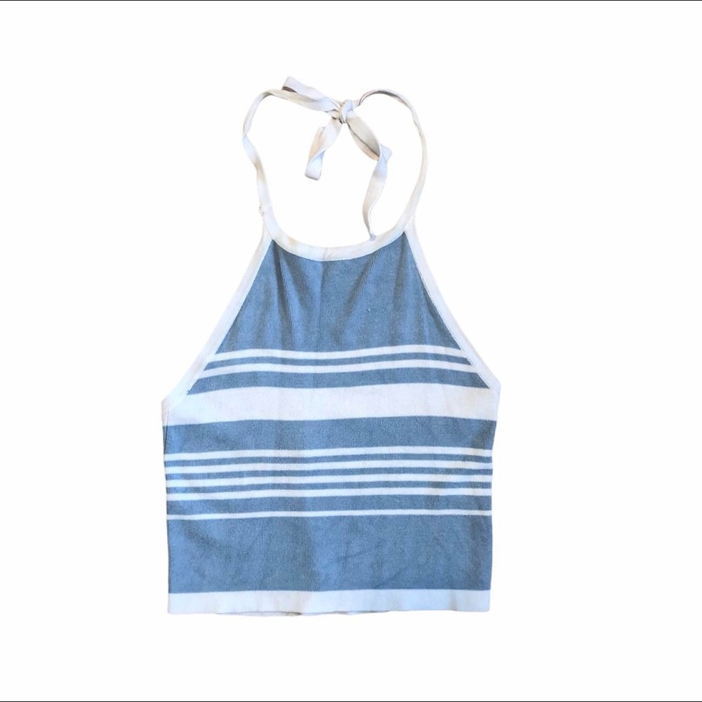 Brandy Melville Blue and White Striped Halter Tank Top